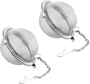 2pcs Stainless Steel Tea Strainer Infuser Ball Mesh Tea Filter with Extended Chain Hook for Loose Tea Leaves (2 Inch) Set Handy