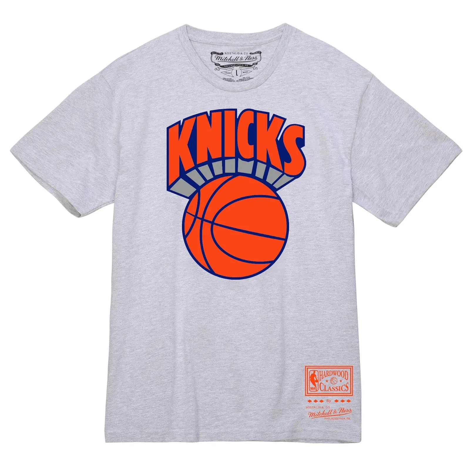 New York Knicks Heather Gray Hardwood Classics Basic Logo T-Shirt NBA Throwback Tee Graphic Vintage Fan Gear Mitchell & Ness