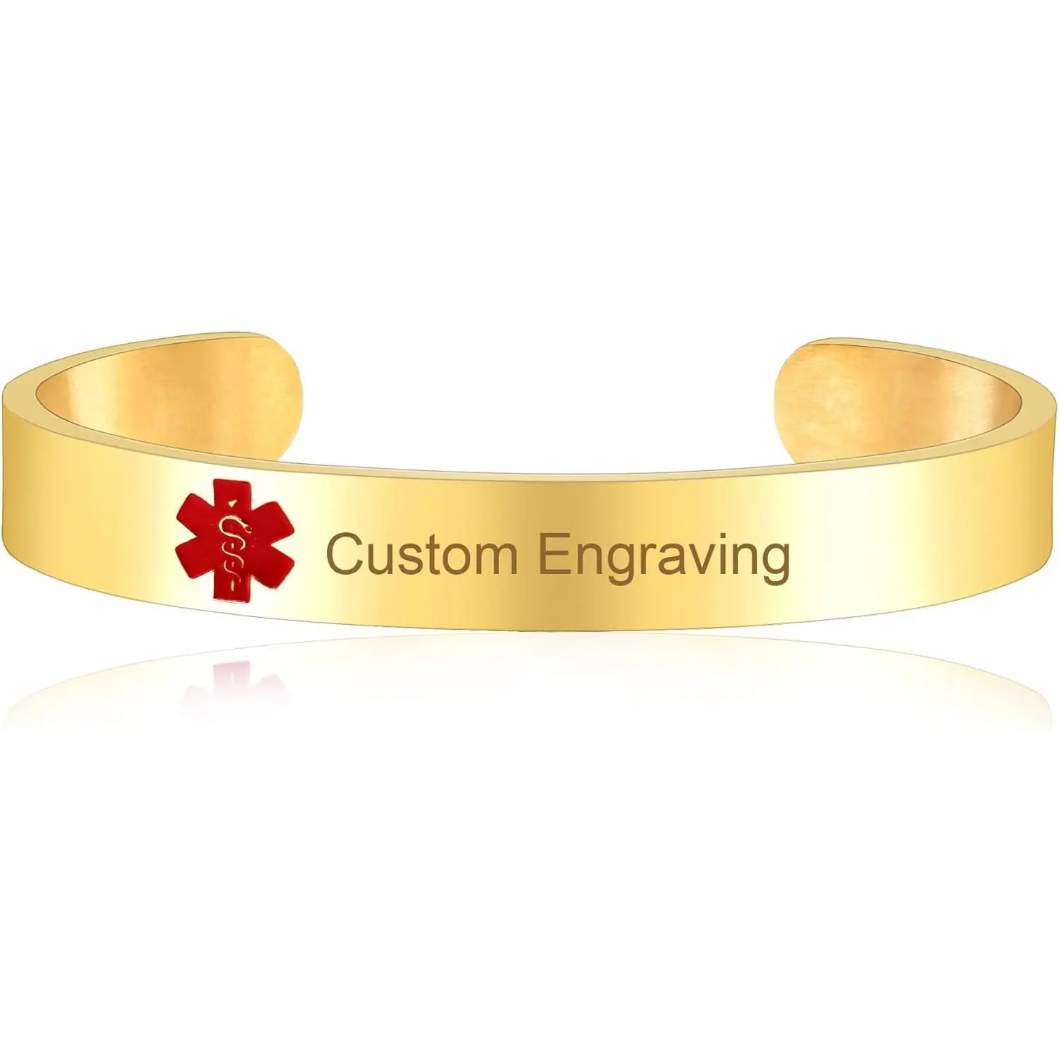 Uloveido Custom Engraving Medical Alert Bracelets for Women, Stainless Steel Open Cuff Bangle Medical Bracelet Personalized Medical ID Bracelet