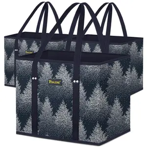 Reusable Tote Bags 3-Pack, Foldable Large Grocery Bags with Rigid Reinforced Bottom, Extra-Long Handles, Water-Resistant and Easy-to-Clean Design,summerwins