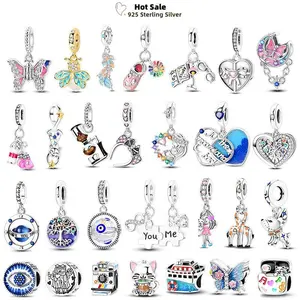 Tree of Life Colorful Blue Love heart Charms 925 Silver Luminous Firefly Butterfly Cat Dog Fit Bangle Bracelet Beads DIY Jewelry