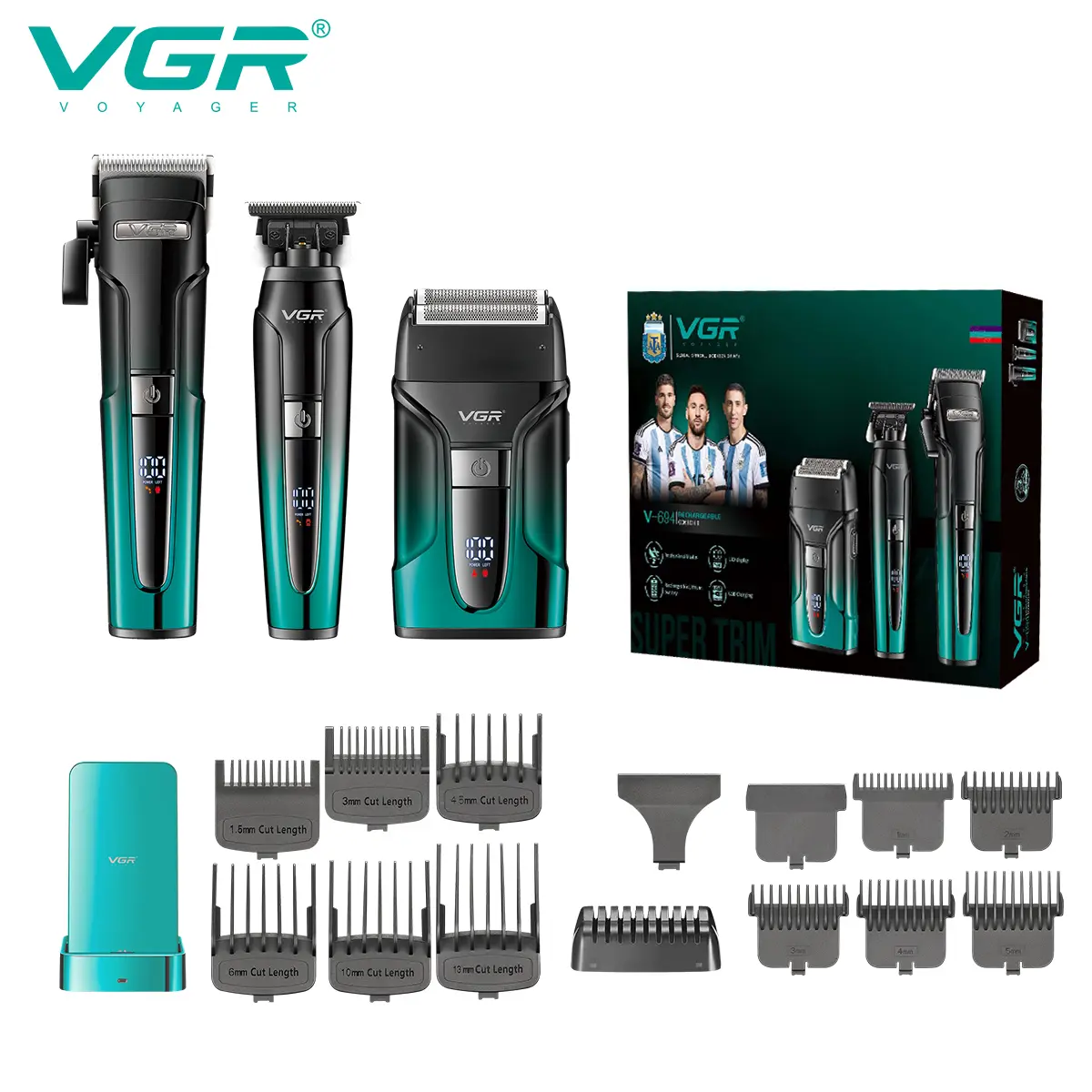 VGR 694 Professional Hair Clippers for Men Cordless Trimmers Set with Foil Shaver LED Display & 2500mAh Battery for Grooming Kit