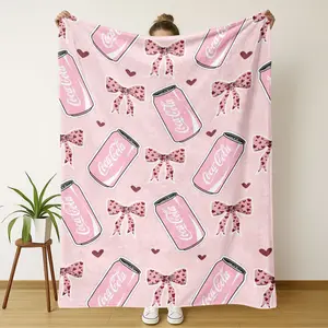 Cola Bow Print Blanket, Soft Flannel Nap Blanket for Living Room Bedroom Office School Home Use, Perfect Gift for All Seasons, Lightweight Cozy Blanket
