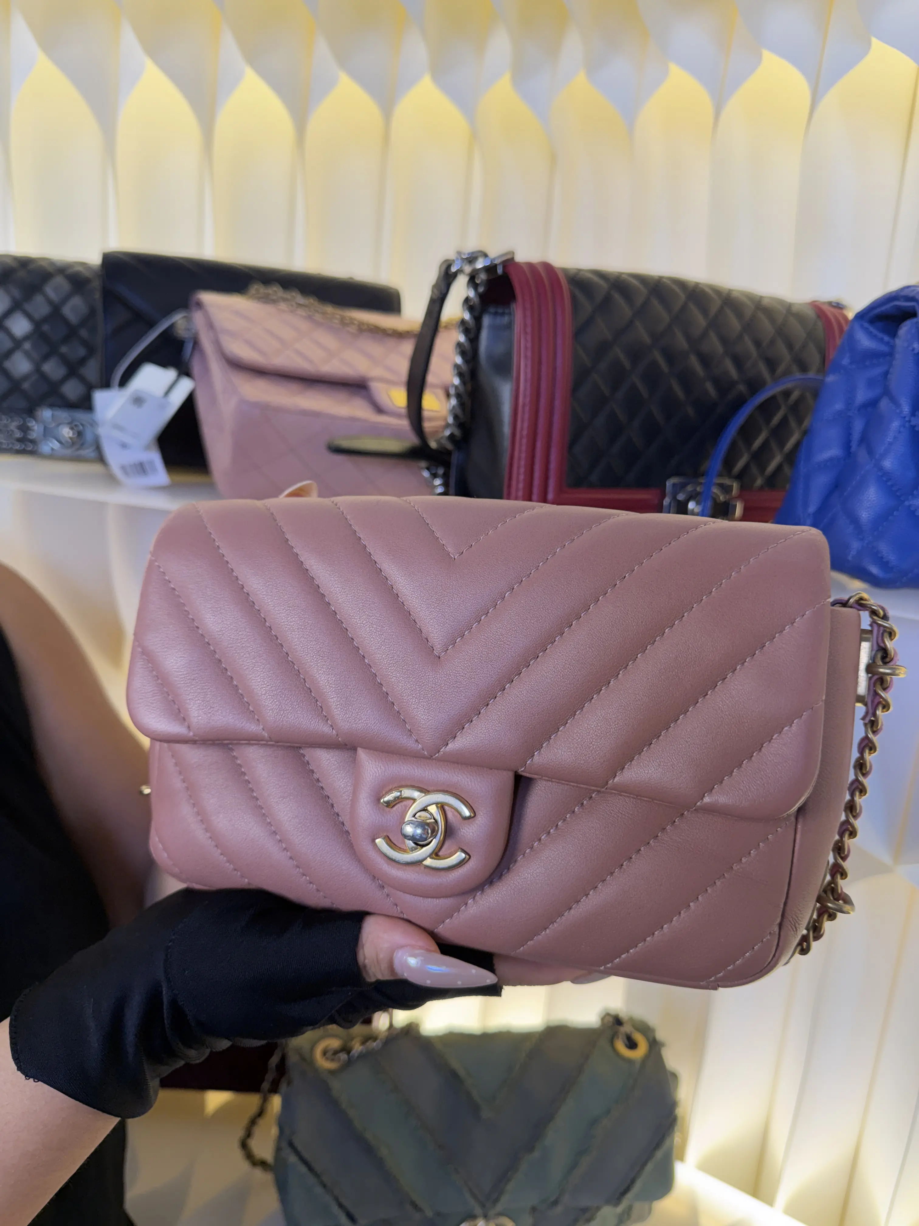 Pre-owned CHANEL Pink Lambskin Mini Flap Bag
