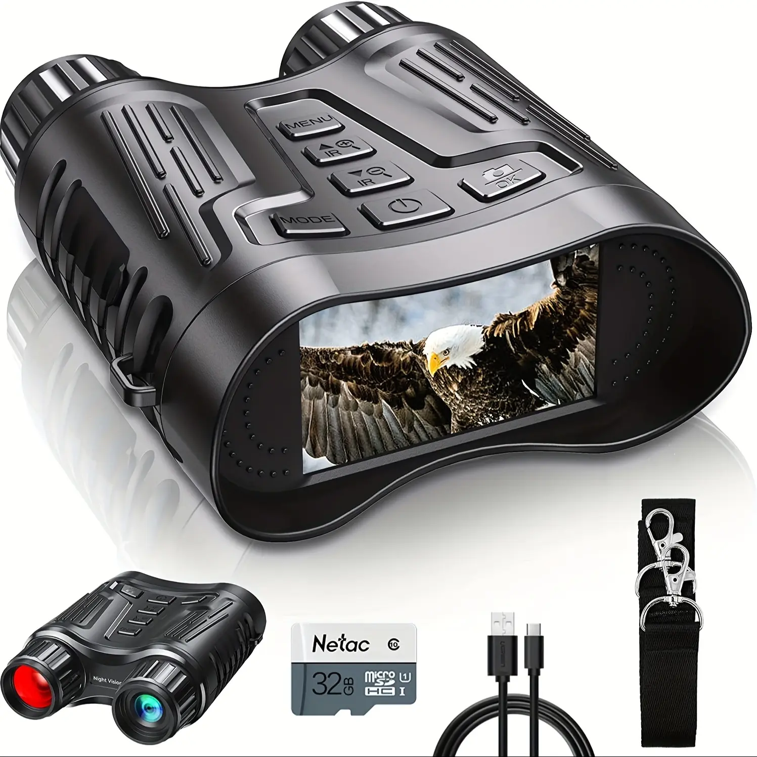 4K Night Vision Goggles, Adult Infrared Night Vision Binoculars with Rechargeable Battery, 3.2-Inch Large Screen, Digital Zoom, with 32GB Memory Card for Saving Camping Photos and Videos