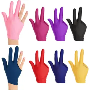 8Pcs Universal Three Fingers Billiards Gloves, Breathable Elastic Sports Pool Glove for Men Women, Fits Both Left and Right Hand