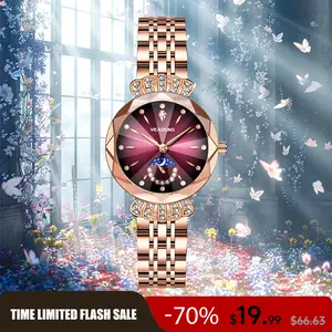 Ludmila Luxury Women's Jewelry Watch Diamond Cut Crystal Stainless Steel Waterproof Moon Star Sun Design Elegant Wristwatch Anniversary Gift for Her