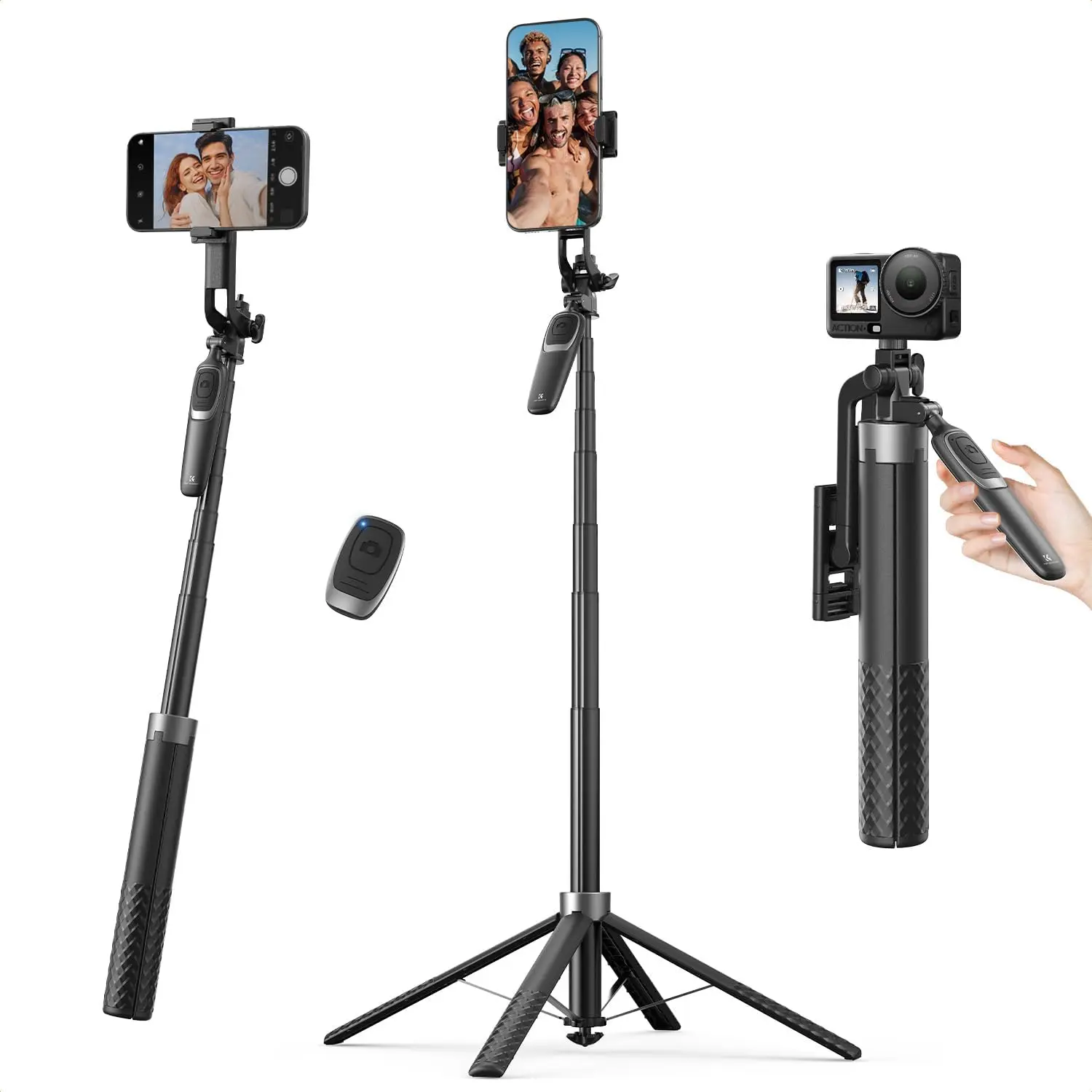 K&F CONCEPT 71" Adjustable Bluetooth Smartphone Tripod Selfie Stick - 4 Alloy Legs, Magnetic Stabilizing Handle, 360° Rotation, Wireless Remote, Accessories for Content Creators, iPhone, Android, Cameras