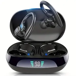 TWS Wireless Earphones with Earhook, Sport Headphones, Stereo in Ear Earbuds, Headset with LED Display Charging Case for Mobile Phone