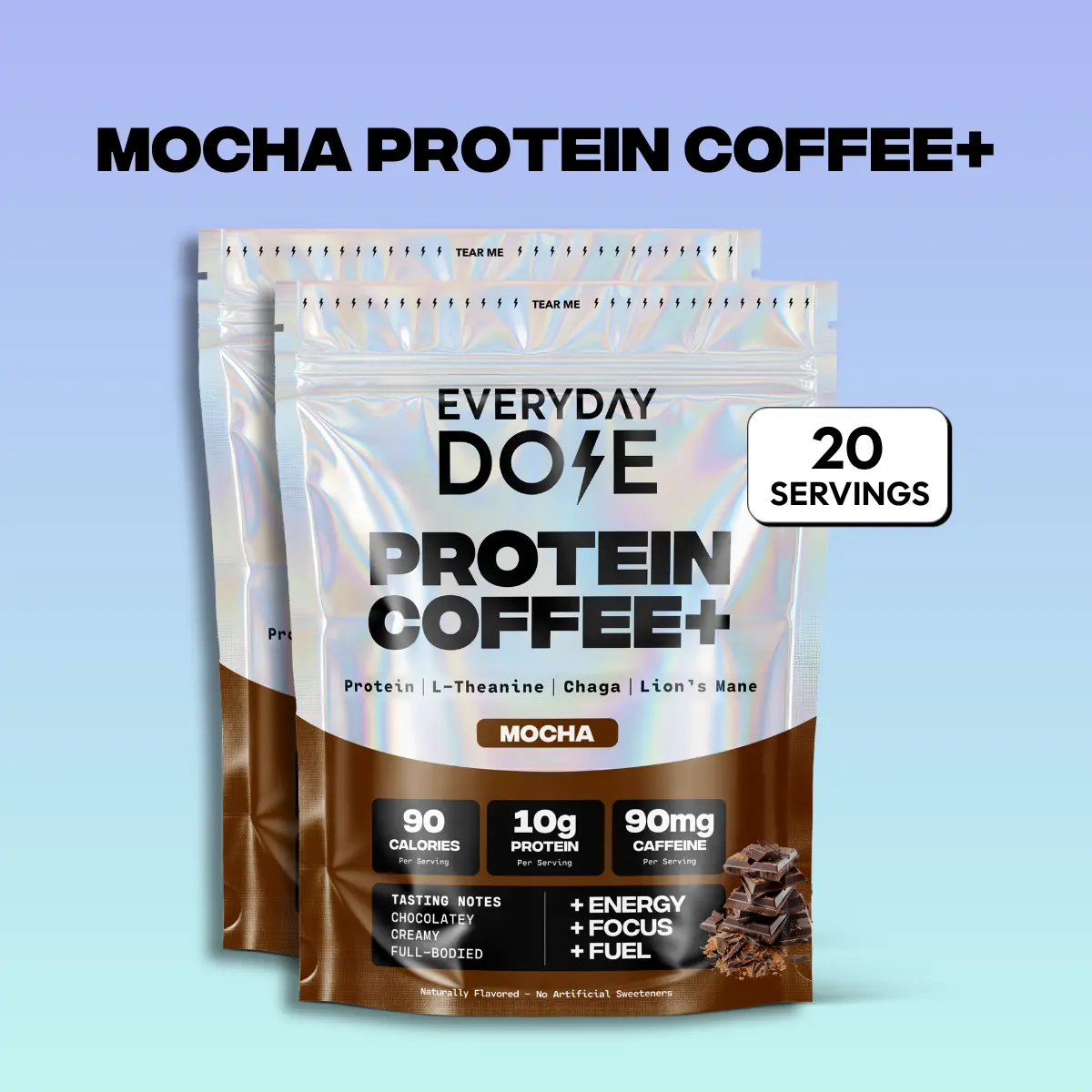 Everyday Dose Mocha Protein Coffee+ | 10g Protein Per Serving | Lion's Mane, Chaga & L-Theanine | 20 Servings | No Jitters No Crash