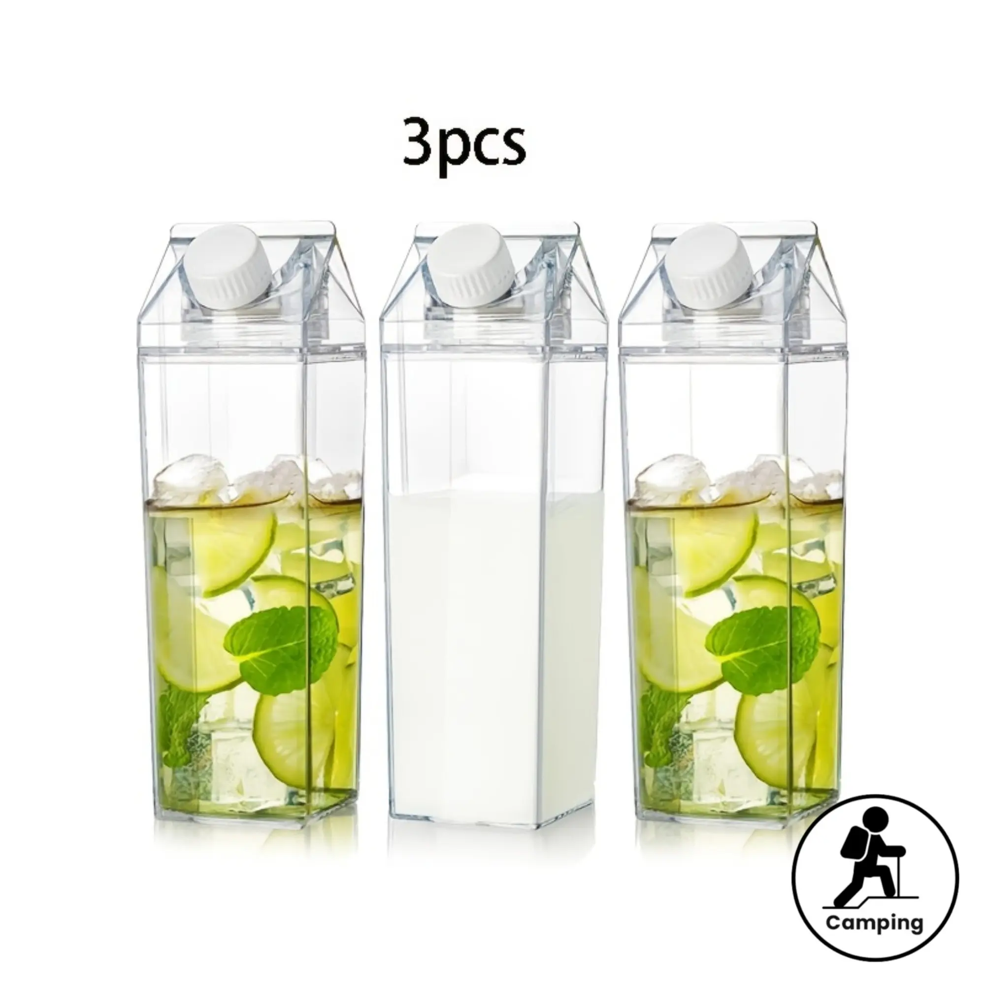 1000ML/500ML Milk Box Water Bottle, Drinkware, Plastic Water Bottles, Transparent Plastic Juice Container, Portable Square Design, Daily Water Intake Bottle, Ideal for Outdoor Activities, Travel, Camping