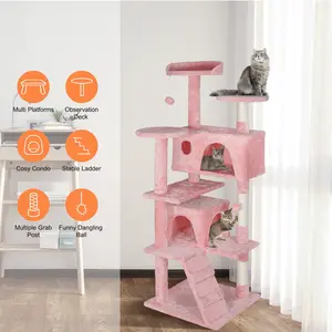 Pet Republic 55'' Multi-Level Cat Tree Condo Cat Tower W/Scratching Posts & Plush Perch, Pink