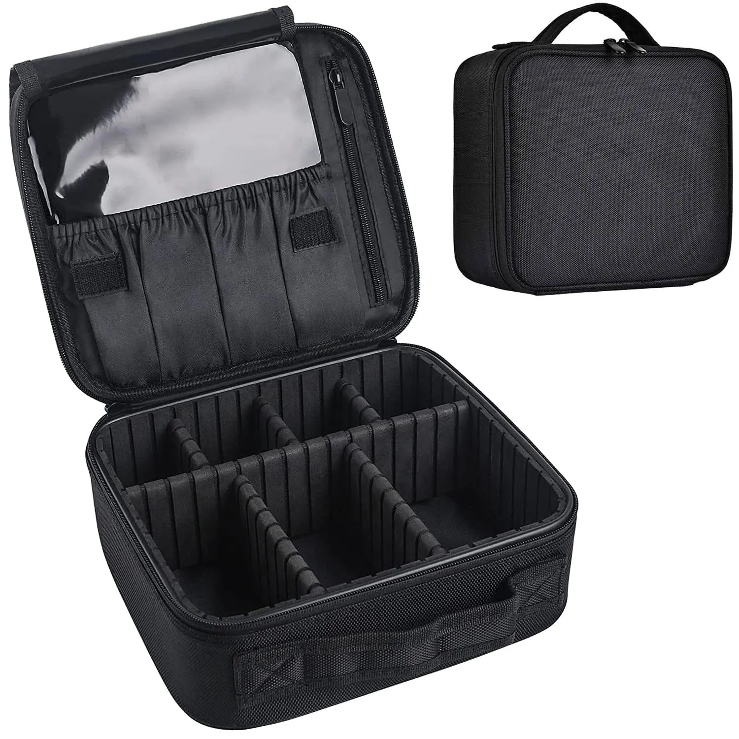 Makeup Travel Case 10 Inches (Approx. Sold25.4cm), Large Capacity Cosmetic QrganizerBag with Compartments, Portable MakeupBox, Waterproof and Durable, Gift for Her,Black