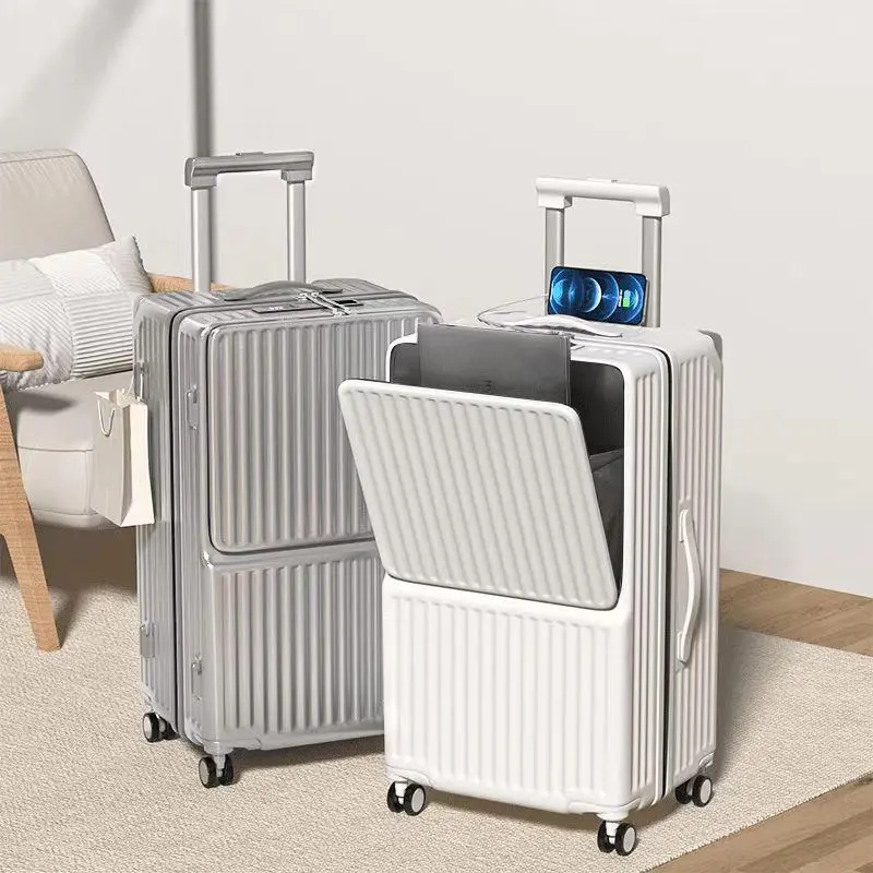 Hard Shell Spinner Luggage Set, 3-Piece Travel Bundle with 30in Suitcase, Tote Bag, & 20in Front-Opening Carry-On with USB Port, Cup Holder & Laptop Holder, Luggage Sets, Charging Usb, Laptop-Friendly, Built-In Wheels Luggage Sets