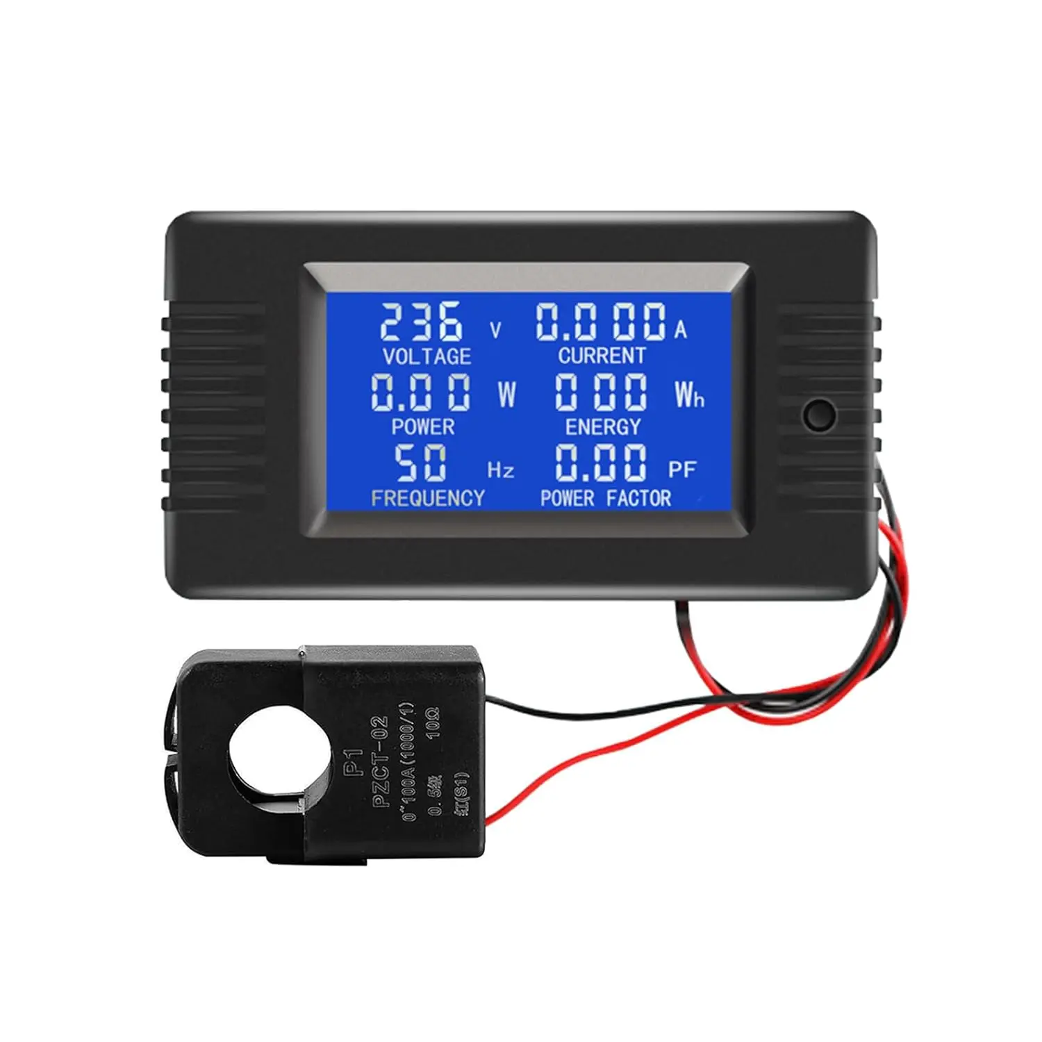 Hardwired LCD Screen AC Power Meter, 80-260V 100A Electrical Measuring Tool with Split-Core CT for Generator Load, RV Monitoring
