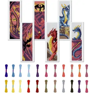 Dragon Pattern Cross Stitch Embroidery Bookmark Kit, 6 Counts/set DIY Kits, DIY Cross Stitch Bookmark Kit, DIY Handmade Cross Stitch Kit for Beginners