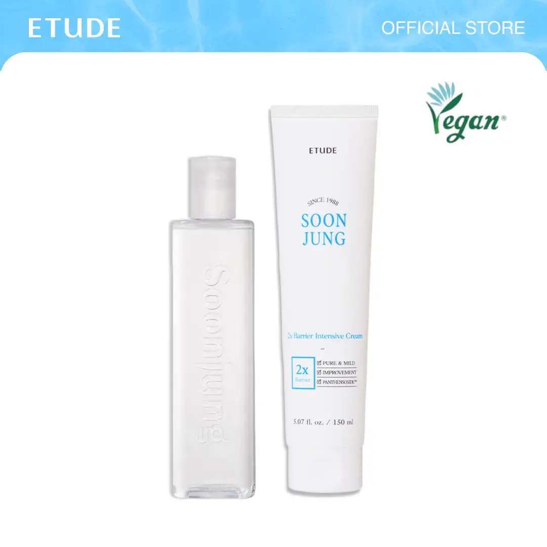 [ETUDE Official] Soonjung Best Skincare Set | pH5.5 Relief Toner 11.8 fl oz (350ml)+2x Barrier Intensive Cream 5.07 fl oz (150ml) | Panthenol, Madecassoside | Soothes dry skin | Vegan Skincare Set