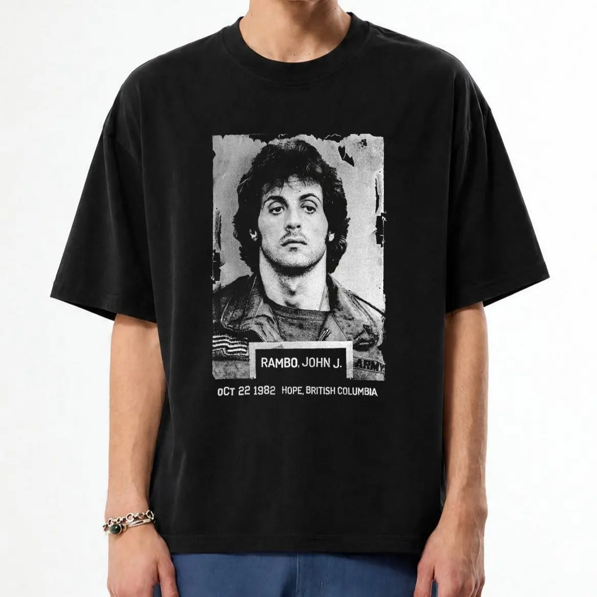 RAMBO FIRST BLOOD T-shirt, Unisex Vintage Crew Neck Regular Fit Cotton Fabric Print Menswear Casual Breathable Short Sleeve Funny T-shirts Fashion Men&Women's Top for Streetwear 091603