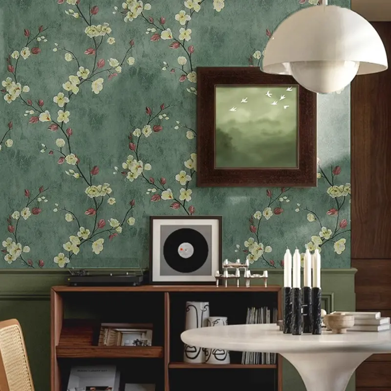 1 Roll 17.7 x 118 Inches Vintage Emerald Green Self-Adhesive Wallpaper, Sticky Adhesive Wallpaper, Decorative Wallpaper, PVC Waterproof Peel and Stick, Matte Finish Retro Texture, for Live Streaming Background Wall, Home Renovation, Removable Easy DIY