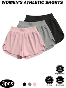 Women's 3pcs Sports Shorts Skirt Set, Cute Fashionable Tennis & Yoga Skirt for Gym, Casual Wear, All-Season Clothing, New Style Girls' Skort, High-Stretch Comfortable and Soft Skort with Built-in Anti-See-Through Safety Shorts, Weekend Outing Casual