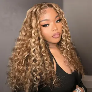 【Clearance Sale】OQ HAIR Honey Blonde Light Highlight Water Wave Glueless Wig 7x5 Pre-cut Pre-plucked Bleached Knots Wig 100% Human Hair