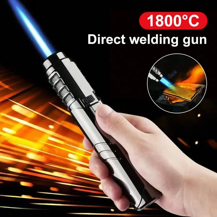 1800° High Powerful Propane Torch, Kitchen Cooking Torch, Flamethrower Torch Lighter, Outdoor fire igniter Blowtorch Jet Lighter Welding Tool Gift Box Packaging(Must add butane gas to ignite) (Butane gas is not included in the shipment)