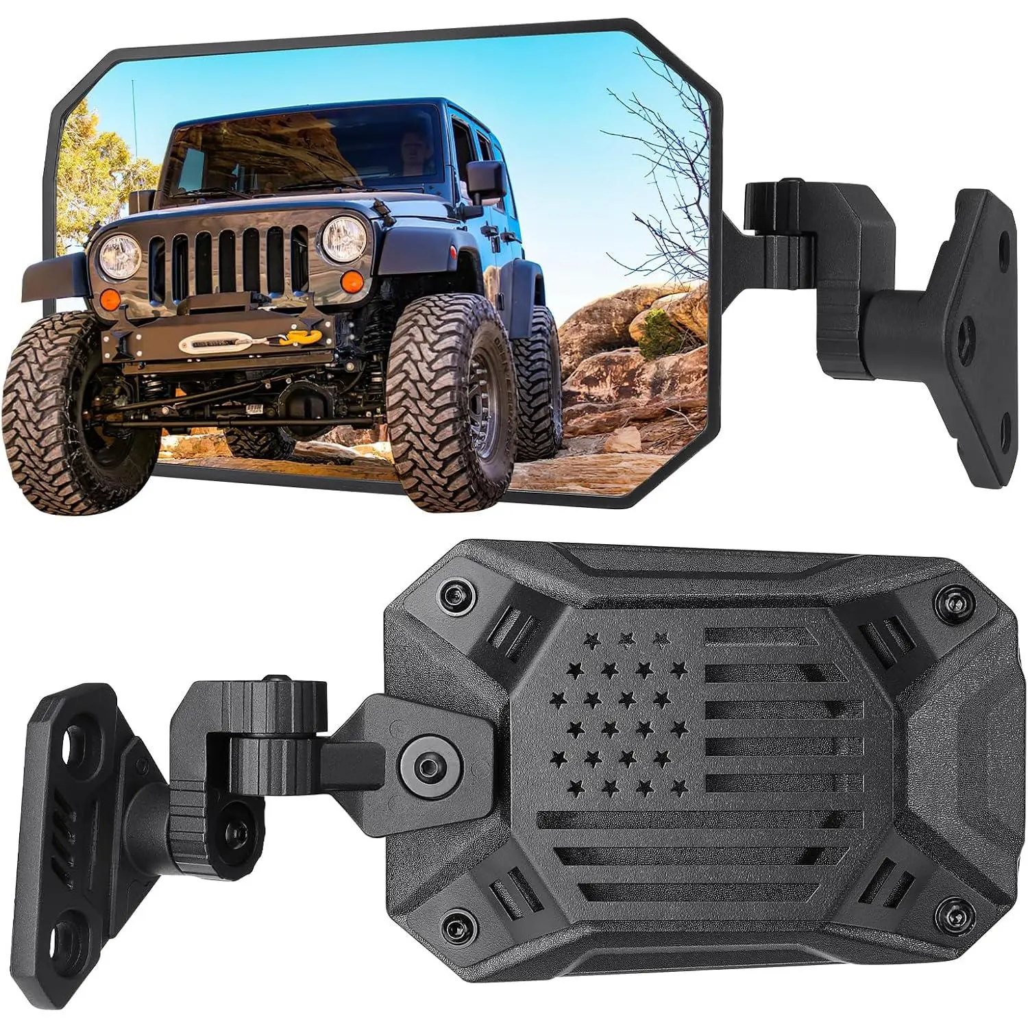 Automotive Non-Door Mount Complete Wing Mirror Replacement, Durable Metal Stable Car Accessory for 1997-2018 Wrangler TJ, JK & Unlimited Models (Doors-Off Use), Patented Design, Wider View, Impact-Absorbing, No Vibration, Car Accessories