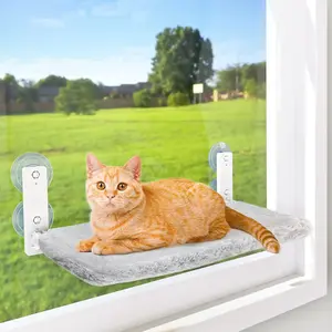 Cordless Cat Window Perch, Cat Hammock for Wall with 4 Suction Cups, Solid Metal Frame and Reversible Cover, Anchor&Screw for Two Ways of Installation