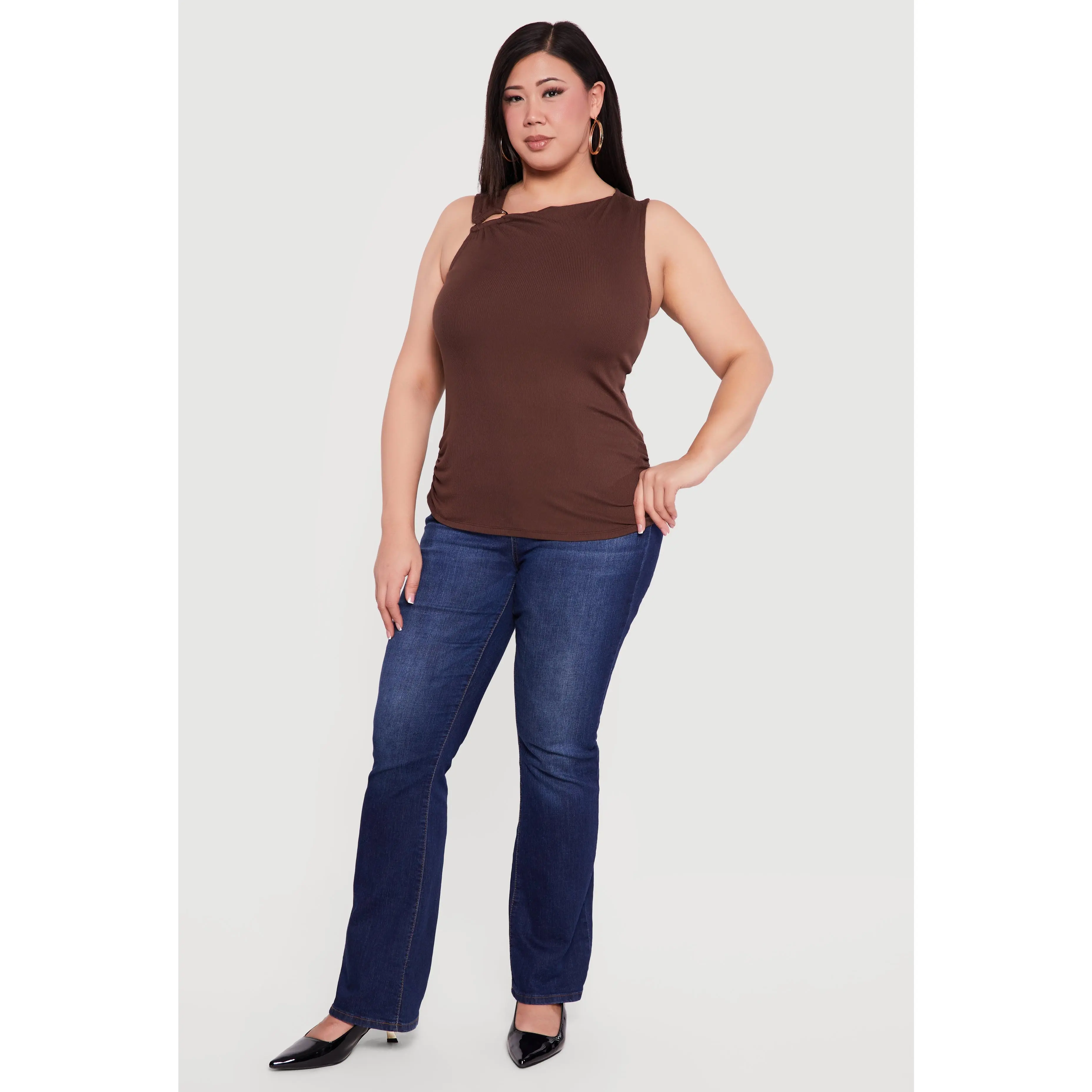 Plus Size Metallic Detail Asymmetrical Ruched Side Top