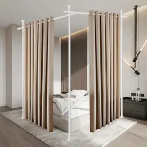 Room Divider Curtain Rod, Divider for Room Separation, 60-120inch(H) 48-120inch(W) Adjustable Room Separator, Heavy Duty Curtain Divider for Room Separation, Room Separators Divider Wall, Matt White