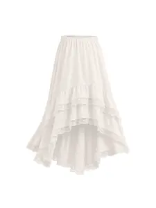 Women's Plain Asymmetric Ruffle Hem Midi Skirt, Casual A-Line Mid-Length Skirt, Comfortable, Cute and Fashionable, Ideal for Daily Wear, Parties, Vacations