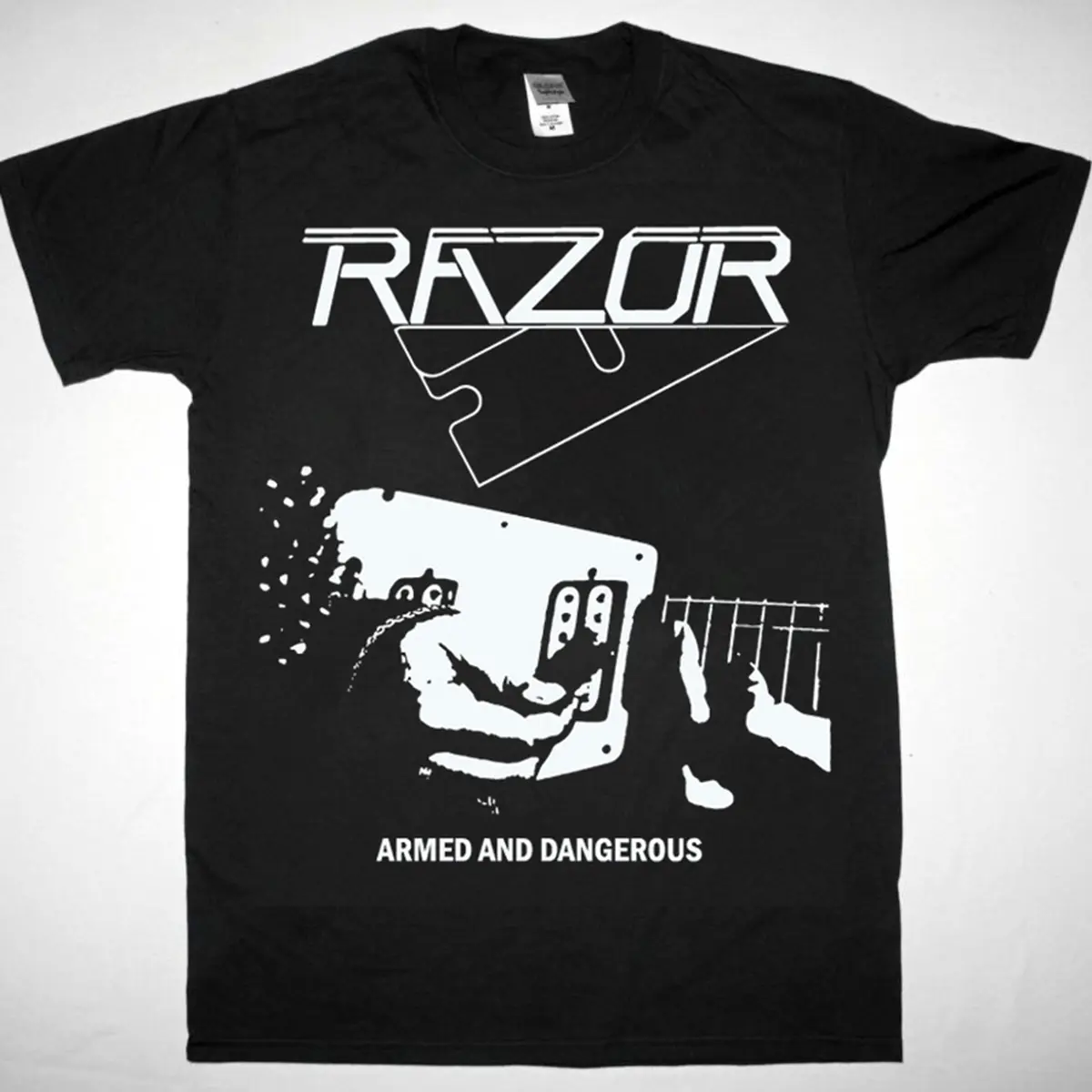 RAZOR T SHIRT, RAZOR ARMED AND DANGEROUS 1984 T-SHIRT Cotton Casual