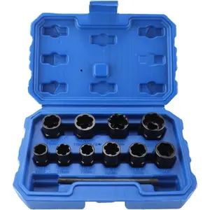 11PCS Impact Bolt & Nut Remover Set: 9-19mm Twist Socket Tools, Solid Case, Punch Rod Included for Damaged Fasteners omt  ball  joint  press  kit