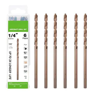 6 Inch Cobalt Long Drill Bits (6 Pack), Drilling for Hard Wood, Aluminum, and Soft Metal(1/4in , 1/8 in, 3/16 in, 3/32 in, 5/16 in