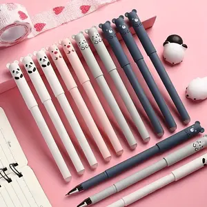 Set of 12 Erasable Gel Pens with Animal Designs, Includes Pig Bear Panda Mouse, Available in Blue &, Ideal Gift for Teachers