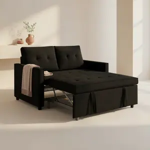 3 in 1 Convertible Sleeper Sofa Bed, Modern Pull Out Couch Bed, Adjustable Backrest, Velvet Loveseat Futon Sofa & Pockets for Living Room Apartment