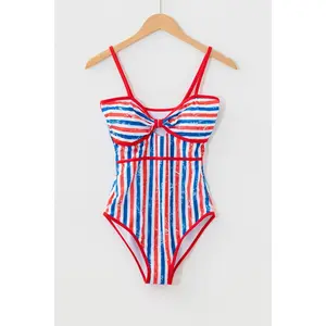Americana Stripe Cutout Spaghetti Strap Swimsuit