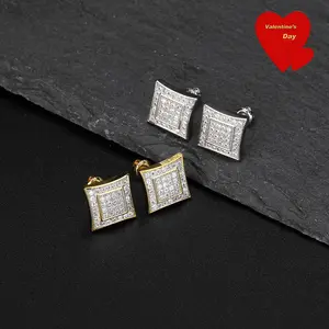 10MM Zircon Square Stud Earrings, Hip Hop Style Iceout Prong Design Artificial Gemstone Jewelry, Men's Earrings, Couple Gift, Stud Earrings Jewelry