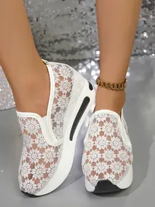Women's Lace Mesh Breathable Thick Sole Shoe, Casual Daily Wear, Versatile Comfortable Footwear, Perfect for All Seasons