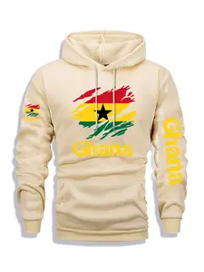 1PCS Hoodie Ghana Multi-position Printing Men's Printed Hoodie Autumn and Winter Casual Regular Fit Long-sleeved Hoodie, Fashionable Daily Wear Clothing Sweatshirts