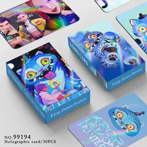 30 Pcs Laser Flash Cards, Hunter Witch Team Style, Blue Cat Theme Dual-Sided Lomo Cards, Collection Greeting Cards