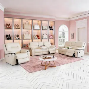 Luxury Sofa Off-White Bonded Leather Living Room Intelligent Recliner 3-Piece Sofa Set Classic Design for Comfort & Style