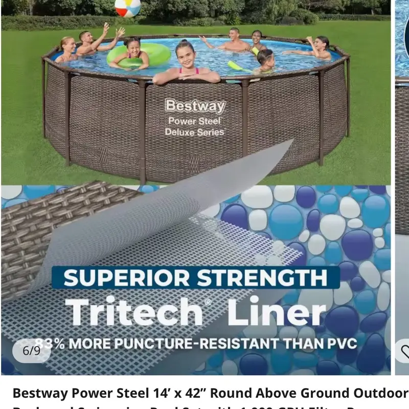 Bestway Power Steel 14’ x 42” Round Above Ground Outdoor Backyard Swimming Pool Set with 1,000 GPH Filter Pump, 4-in-1 Digital