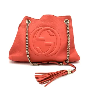 Pre-owned GUCCI Leather Shoulder Bag Soho Chain Strap Medium Red #3301