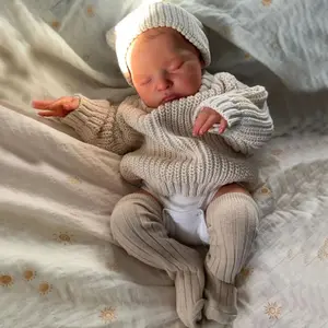 Reborn Kiss-48cm/19inch Reborn Baby Doll 3D-paint Skin Reborn Baby Doll with Visible Veins Soft Vinyl Cloth Body Toy Newborn Bebe Gift for Children's Birthday,Realistic Weighted Reborn Baby Doll sleeping