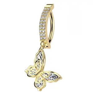 Dangle Celestial Butterfly Clicker Belly Ring - Surgical Steel 14 Gauge Hypoallergenic Bar Length 10mm