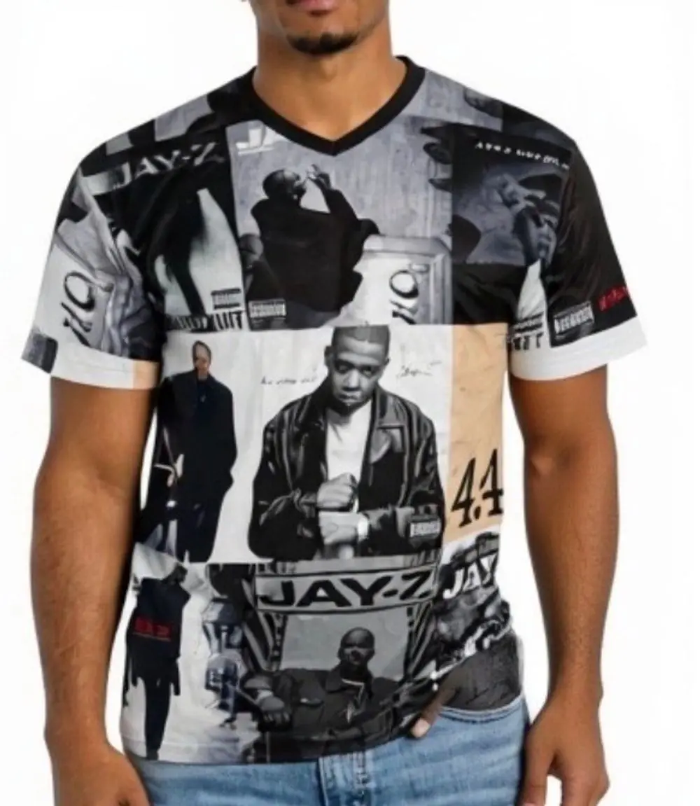 Jay Z Album Collage Sublimation V-Neck T-Shirt