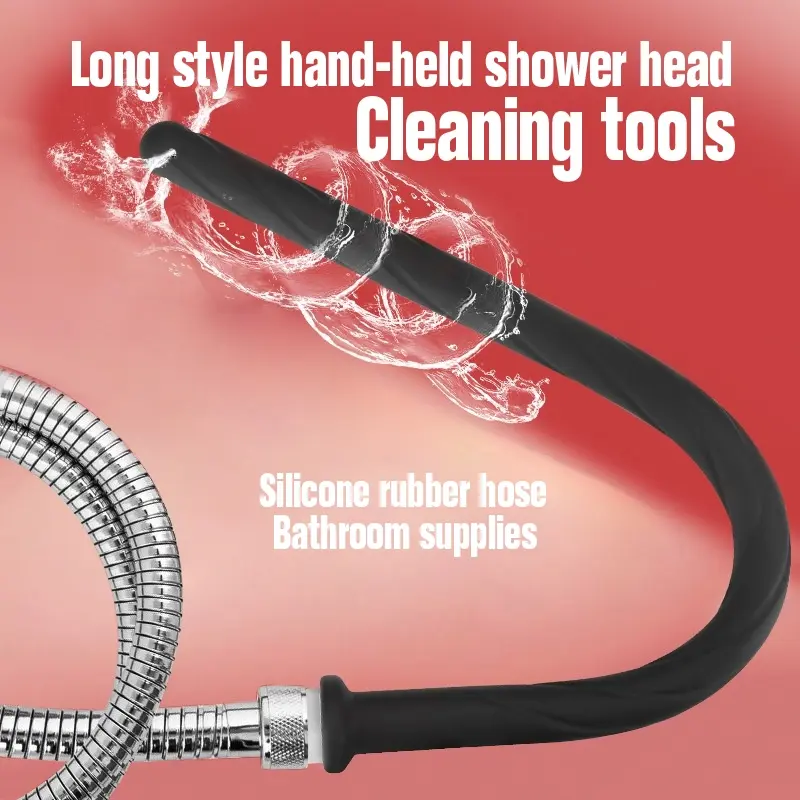 1Pcs, Long Handheld Shower Head with Hose, Silicone Hose Sprayer, Bathroom Accessories, 4-Hole Shower Head, Cleaning Tool, Suitable for Toilet, Bathroom, Kitchen