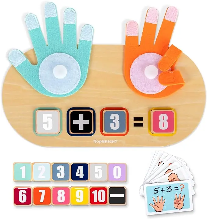 Wooden Montessori Number Blocks Set - Vibrant Unisex Early Math Learning Materials, Finger Blocks, Fine Motor Skills Toy with Water-Based Paint for Toddlers 3-5 Years