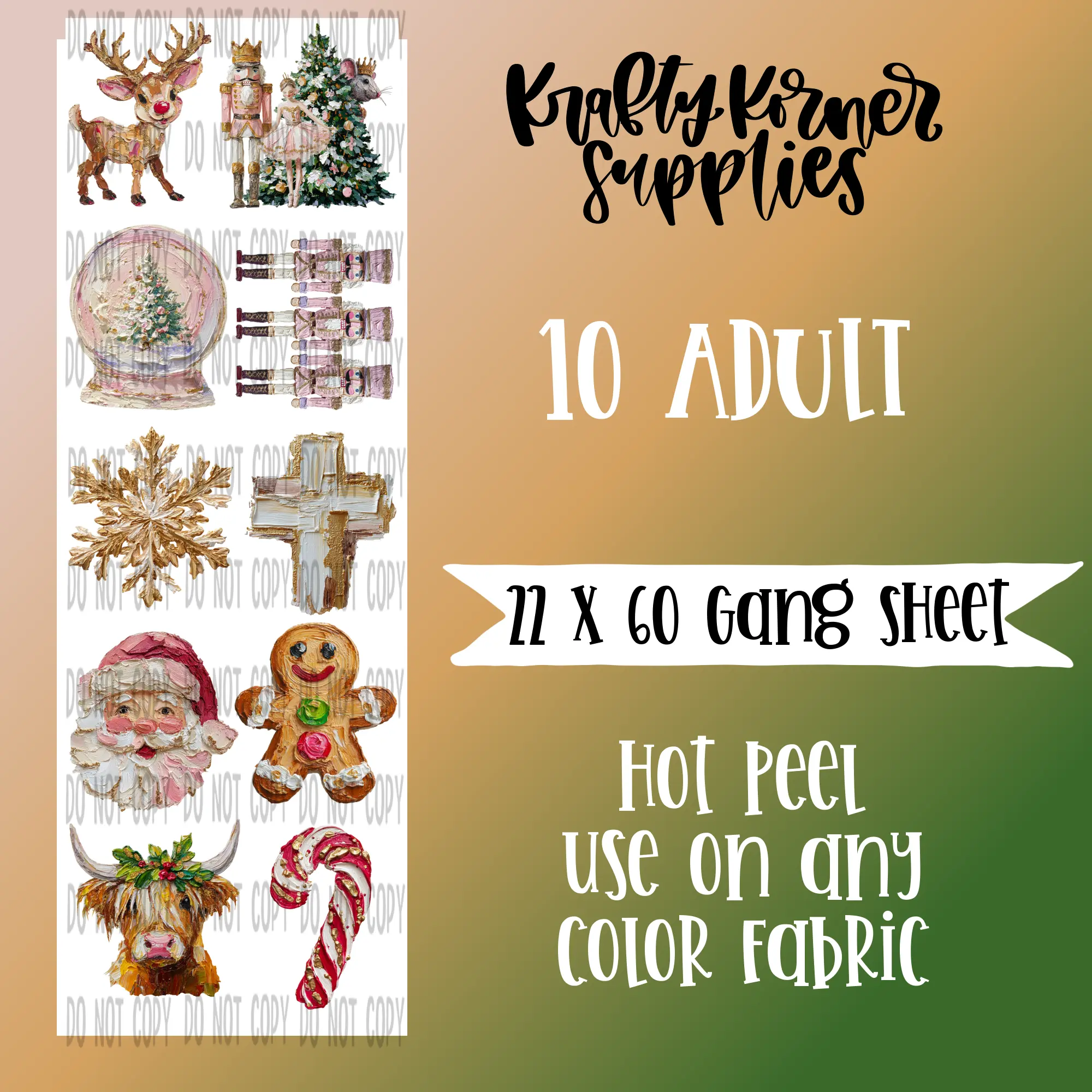 Hand Painted Christmas Hot Peel Transfer Gang Sheet, 22x60 in Office Paper for Gingerbread Man Cookies Decoration, Compatible with Any Color Designs, Fabric-Applicable Office Stationery, 22 X 60